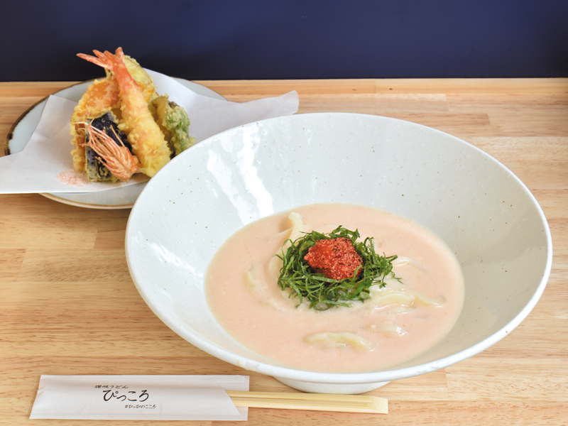 博多明太子クリームおうどん、盛合せ 天婦羅