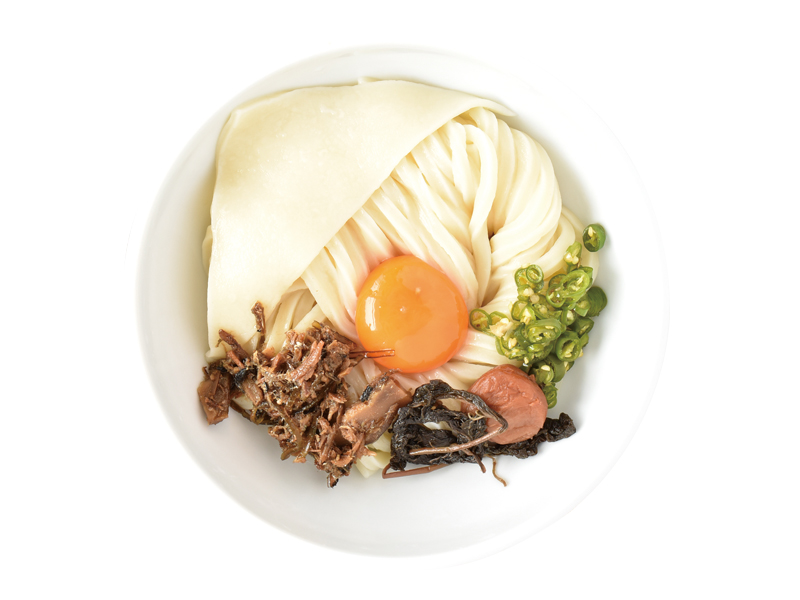 カスタマイズうどん（660円）（うどん（小･450円）＋たまご（80円）＋青とうがらし（50円）＋うめぼし（80円）＋いりこのつくだ煮（無料））